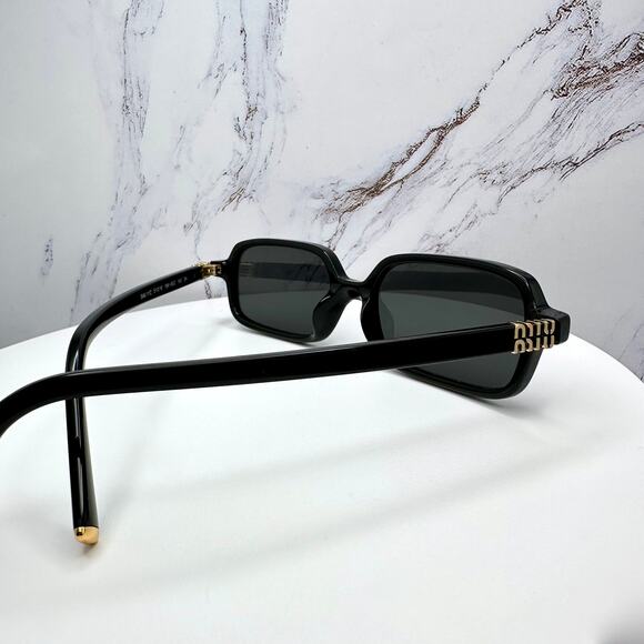 MIU MIU Sunglasses New Black Square Rectangle Acetate Gold Metal Logo Authentic - Picture 11 of 16